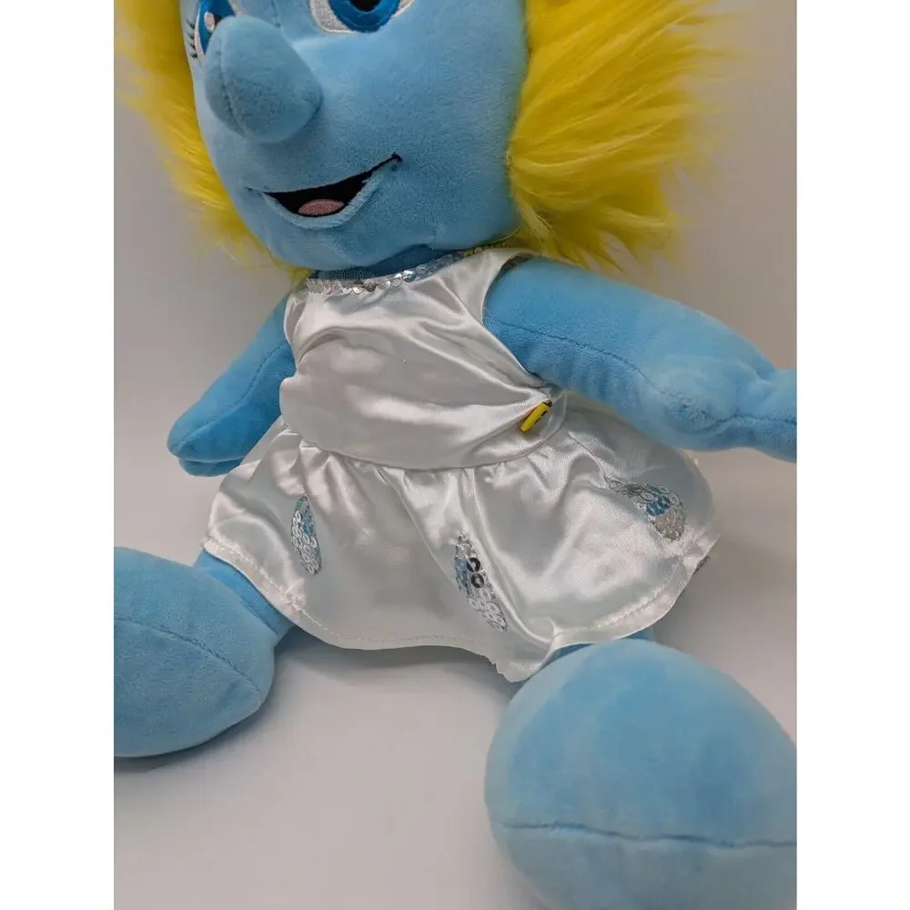 BABW Build A Bear Workshop Smurfette Plush Doll 18” Yellow Hair Satin Dress 2013